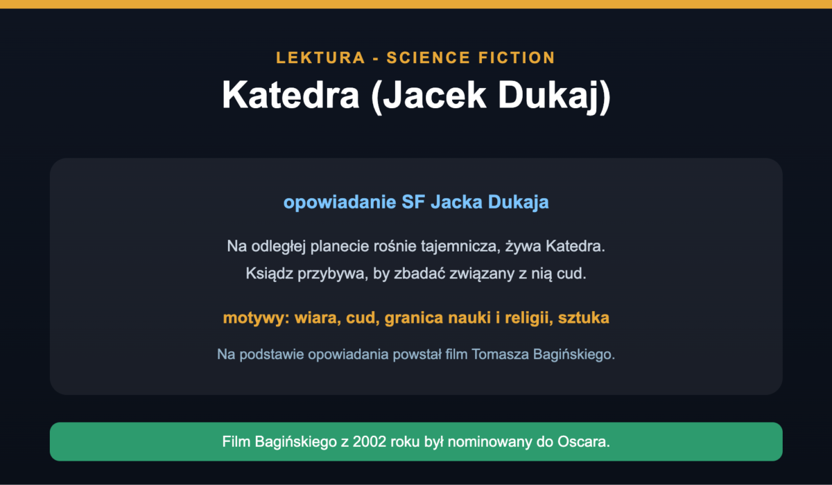 Katedra Jacka Dukaja - streszczenie i interpretacja