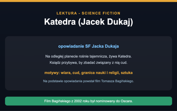 Katedra Jacka Dukaja - streszczenie i interpretacja