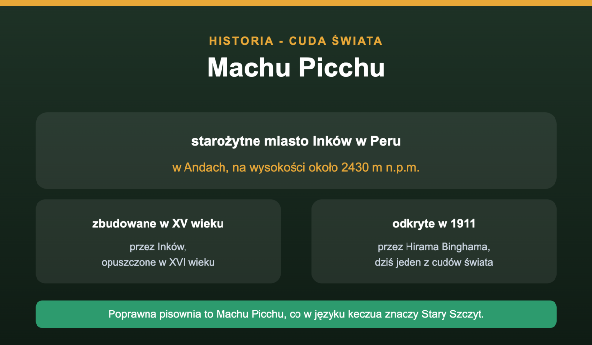 Machu Picchu - gdzie jest, historia i ciekawostki