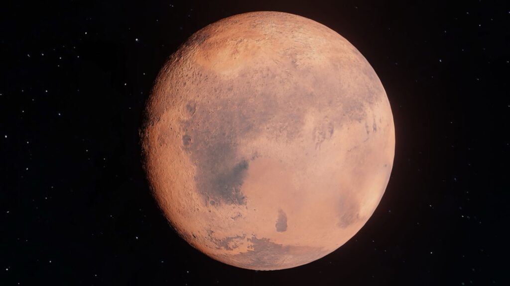 Mars, Czerwona Planeta, na tle gwiazd